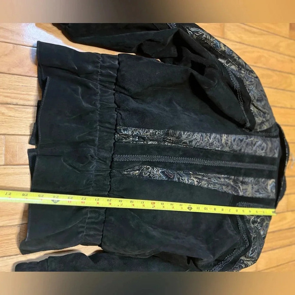 Vtg Adler Suede Leather Coat Women’s Medium 80’s Ruched Paisley Print Patchwork - Picture 8 of 11